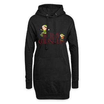 Merry Christmas - Weihnachtselfen - Hoodie-Kleid - Schwarz - Vorne