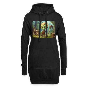 niedlicher kleiner grüner Retro-Außerirdischer schneidet Holzschnitt - Hoodie-Kleid - Schwarz - Vorne