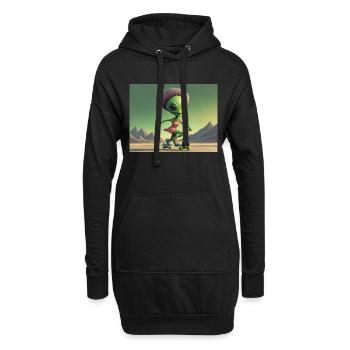 niedliche kleine grüne retro vintage alien jeden tag - Hoodie-Kleid - Schwarz - Vorne