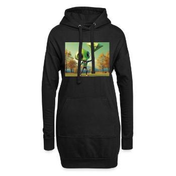 niedlich klein grün retro vintage alien fliegen einen drachen fliegen - Hoodie-Kleid - Schwarz - Vorne