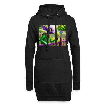 niedliches kleines grünes jahrgangs-alienmalen einen zaun - Hoodie-Kleid - Schwarz - Vorne
