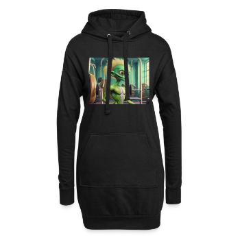 mignon petit vert rétro vintage extraterrestre séance d’entraînement gym - Sweat-shirt à capuche long Femme - noir - Devant