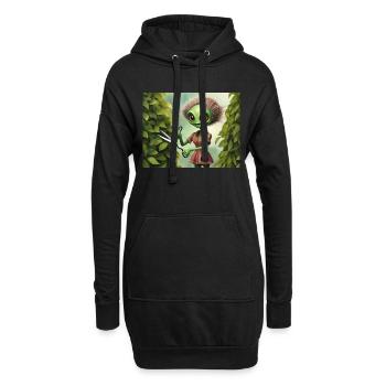 niedlicher kleiner grüner Retro-Alien-Arbeitsgarten - Hoodie-Kleid - Schwarz - Vorne