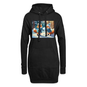 niedlicher kleiner Teufel Fuchs Alltag – Schnee spielen - Hoodie-Kleid - Schwarz - Vorne