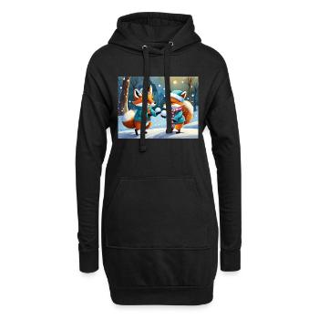 niedlicher kleiner Teufel Fuchs Alltag – Schnee spielen - Hoodie-Kleid - Schwarz - Vorne