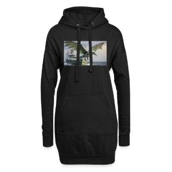 Ein realistischer böser dunkler Drache jagt Fische - Hoodie-Kleid - Schwarz - Vorne