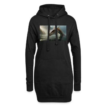 Ein realistischer böser dunkler Drache in einem nebligen Fluss - Hoodie-Kleid - Schwarz - Vorne