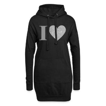 Lettre i cœur argenté - Sweat-shirt à capuche long Femme - noir - Devant