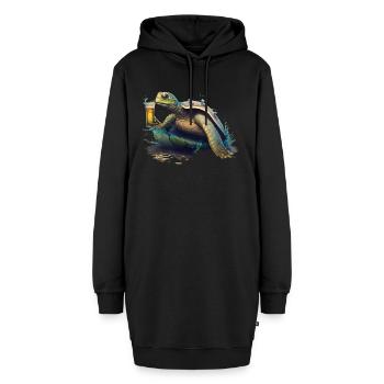 Cool tortue surf dans la mer avec de la bière - Sweat-shirt à capuche long Femme - noir - Devant