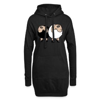 2 Schafe Gucken Skeptisch Beleidigte Freunde Team - Hoodie-Kleid - Schwarz - Vorne