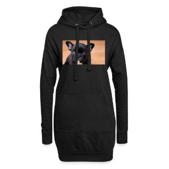 Chiot bouledogue français noir avec de beaux yeux - Sweat-shirt à capuche long Femme - noir - Devant