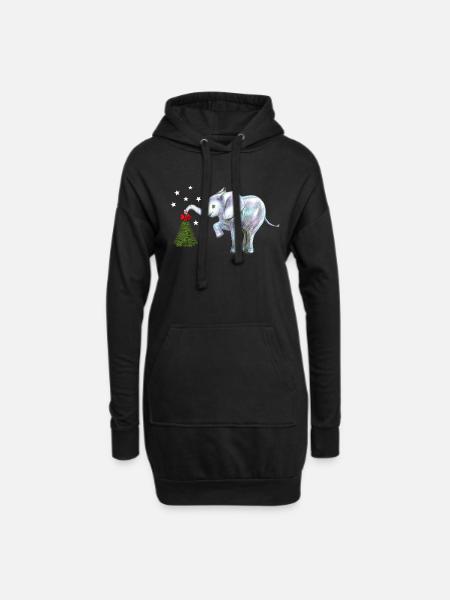 Weihnachten, Elefant Glücksbringer - Hoodie-Kleid - Schwarz