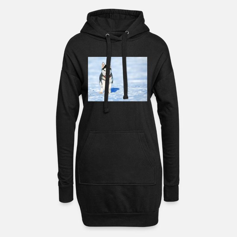 Husky-Welpe im Schnee - Hoodie-Kleid - Schwarz