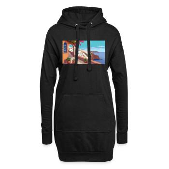 Oia, Santorin, Grèce - Pixel Art - Sweat-shirt à capuche long Femme - noir - Devant