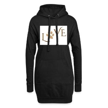 Love Word with Brown Dog or Cat Animal Paw Print - Hoodie Dress - black - Front