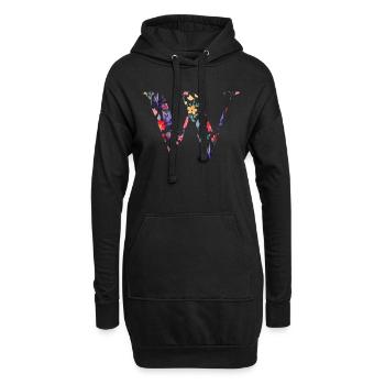 Blumen Personalisierter Buchstabe w - Geschenkidee - Hoodie-Kleid - Schwarz - Vorne