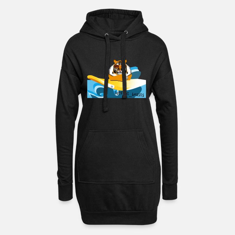 Tiger auf einem Surfbrett - Hoodie-Kleid - Schwarz
