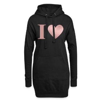 Lettre i cœur rose gold - Sweat-shirt à capuche long Femme - noir - Devant