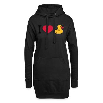 amour j'aime coeur canard grinçant canard caoutchouc canard de bain - Sweat-shirt à capuche long Femme - noir - Devant