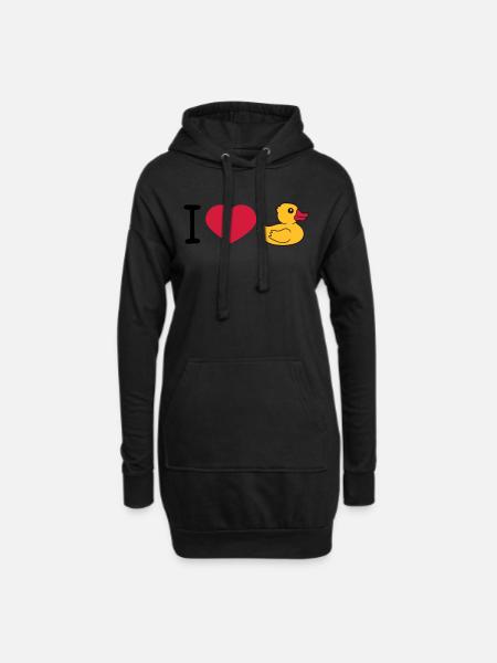 love i love heart squeaky duck rubber duck bath duck - Hoodie Dress - black