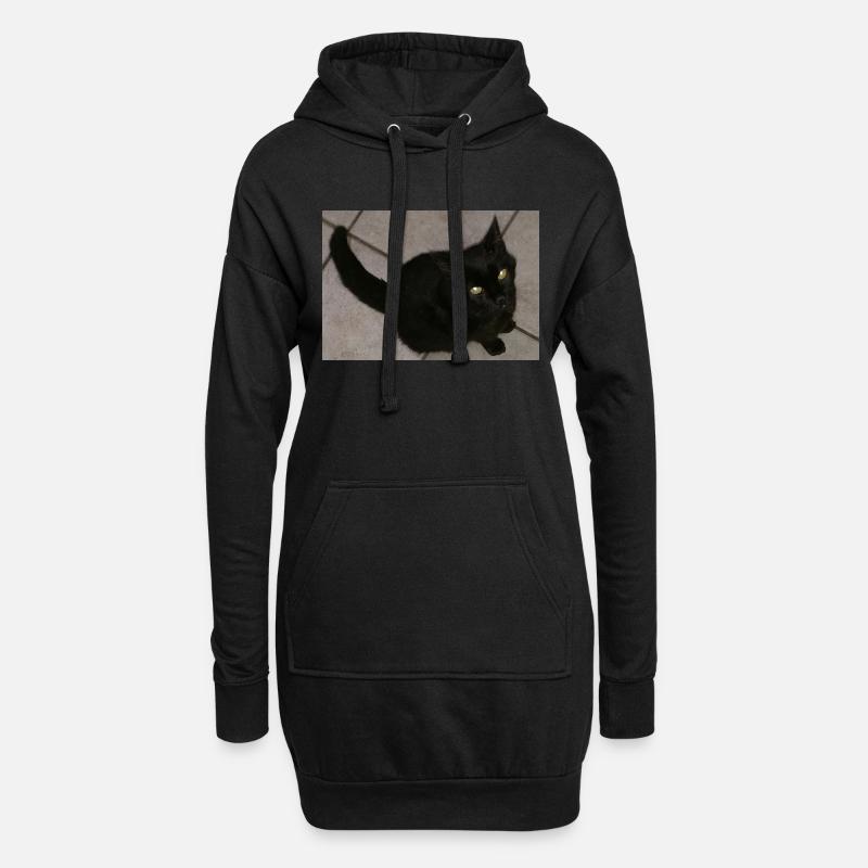 Schwarze Katze - Hoodie-Kleid - Schwarz