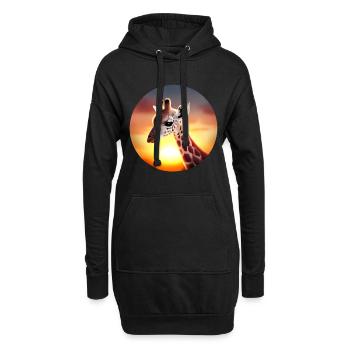 Jeune girafe au coucher du soleil - Sweat-shirt à capuche long Femme - noir - Devant