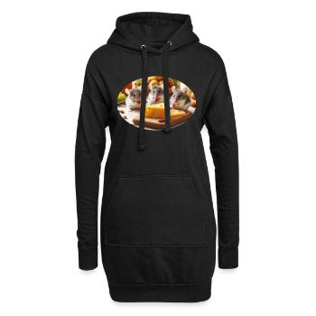 Cute Realistic Mice with Cheese - Hoodie Dress - black - Front