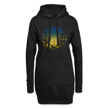Cerf dans la forêt (rond / bleu-jaune) - Sweat-shirt à capuche long Femme - noir - Devant
