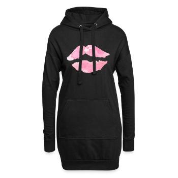 Mund Lippen Rosa Kuss Geschenk Geschenkidee - Hoodie-Kleid - Schwarz - Vorne
