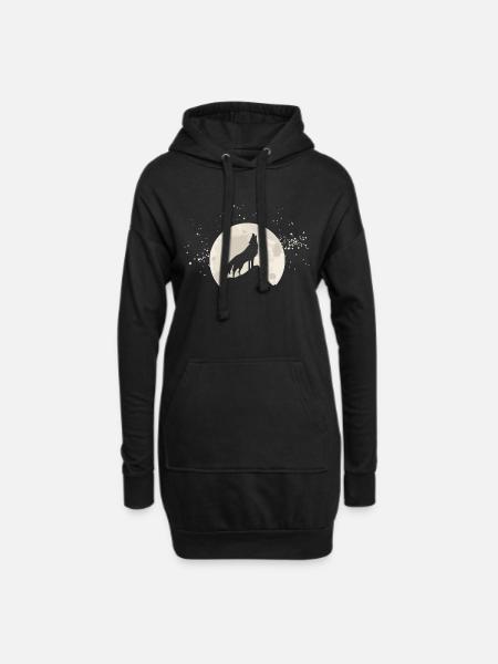 Heulender Wolf vor Mond mit Sternen - Hoodie-Kleid - Schwarz