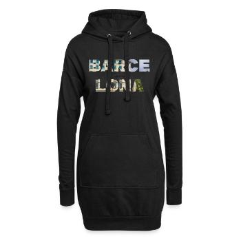 Typographie de Barcelone avec photo de paysage urbain - Sweat-shirt à capuche long Femme - noir - Devant