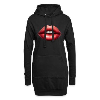 Lèvres Rose - Bouche - Sweat-shirt à capuche long Femme - noir - Devant