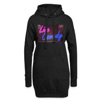 Leuchtreklame Live Comedy an Ziegelsteinmauer - Hoodie-Kleid - Schwarz - Vorne