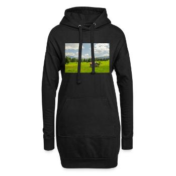 Prairie de montagne avec cabane face aux Alpes - Sweat-shirt à capuche long Femme - noir - Devant