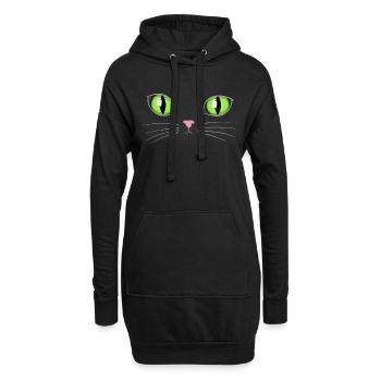 Yeux verts de chat - Sweat-shirt à capuche long Femme - noir - Devant