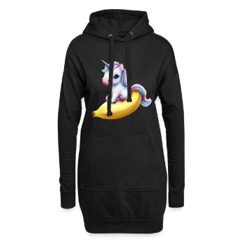 Einhorn auf Banane - Hoodie-Kleid - Schwarz - Vorne