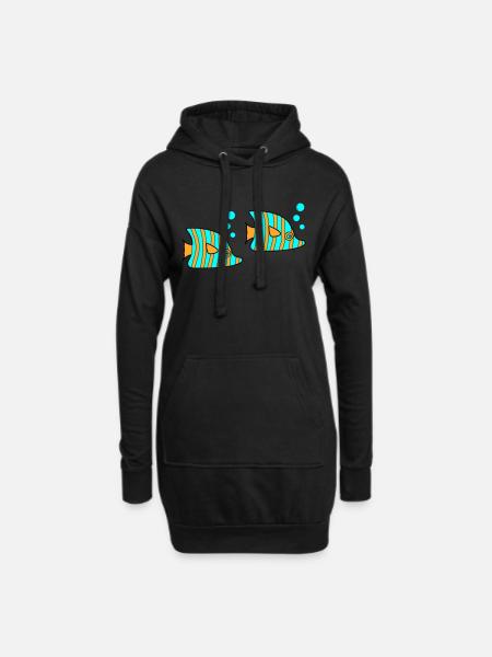 fische - Hoodie-Kleid - Schwarz