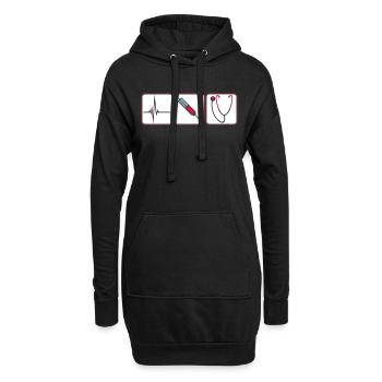 3 arzt button spritze logo Stethoskop abhoeren her - Hoodie-Kleid - Schwarz - Vorne