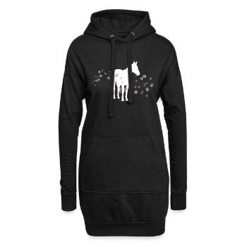 Cheval fleur de cerisier / équitation - Sweat-shirt à capuche long Femme - noir - Devant