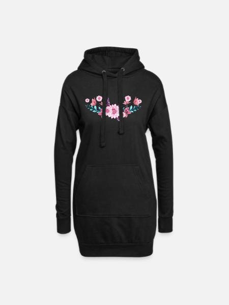 Blumen - Hoodie-Kleid - Schwarz
