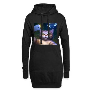 Katzen-Selfie mit UFO - Hoodie-Kleid - Schwarz - Vorne