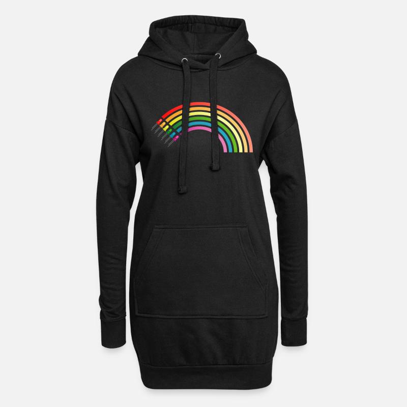 Regenbogen LED - Hoodie-Kleid - Schwarz