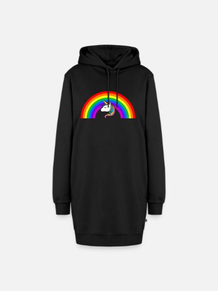 Regenbogen Einhorn - Hoodie-Kleid - Schwarz
