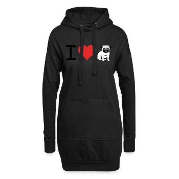 I love Pugs - Pet Design - Hoodie-Kleid - Schwarz - Vorne