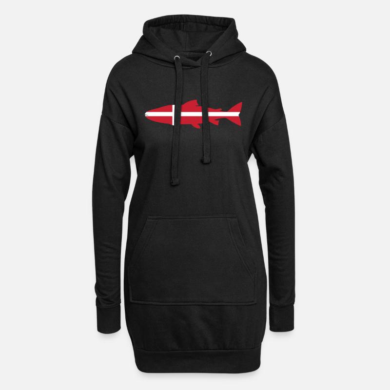 Lachs_Dänemark_umriss - Hoodie-Kleid - Schwarz
