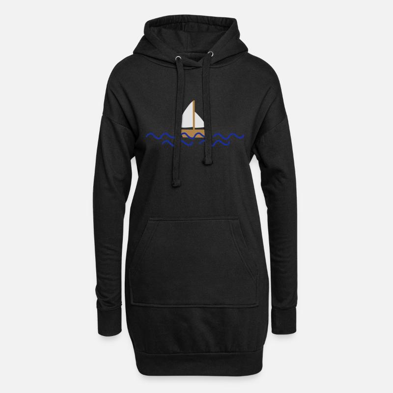 Schiff mit Wellen - Hoodie-Kleid - Schwarz