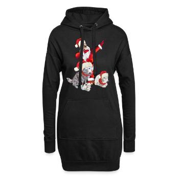 Weihnatsmann mit zwei Katzen und ein Hund - Hoodie-Kleid - Schwarz - Vorne