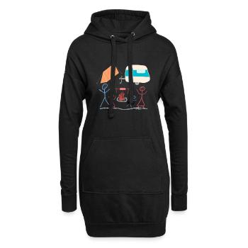 Camping Strichmännchen Zelt Mohnwagen Lagerfeuer - Hoodie-Kleid - Schwarz - Vorne