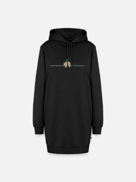 Schlafendes Faultier mit Vogel - Hoodie-Kleid - Schwarz