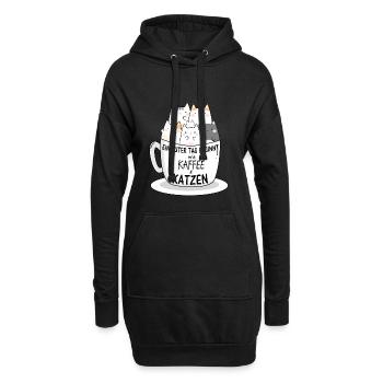 Kaffee und Katzen Coffee and Cats Geschenkidee - Hoodie-Kleid - Schwarz - Vorne